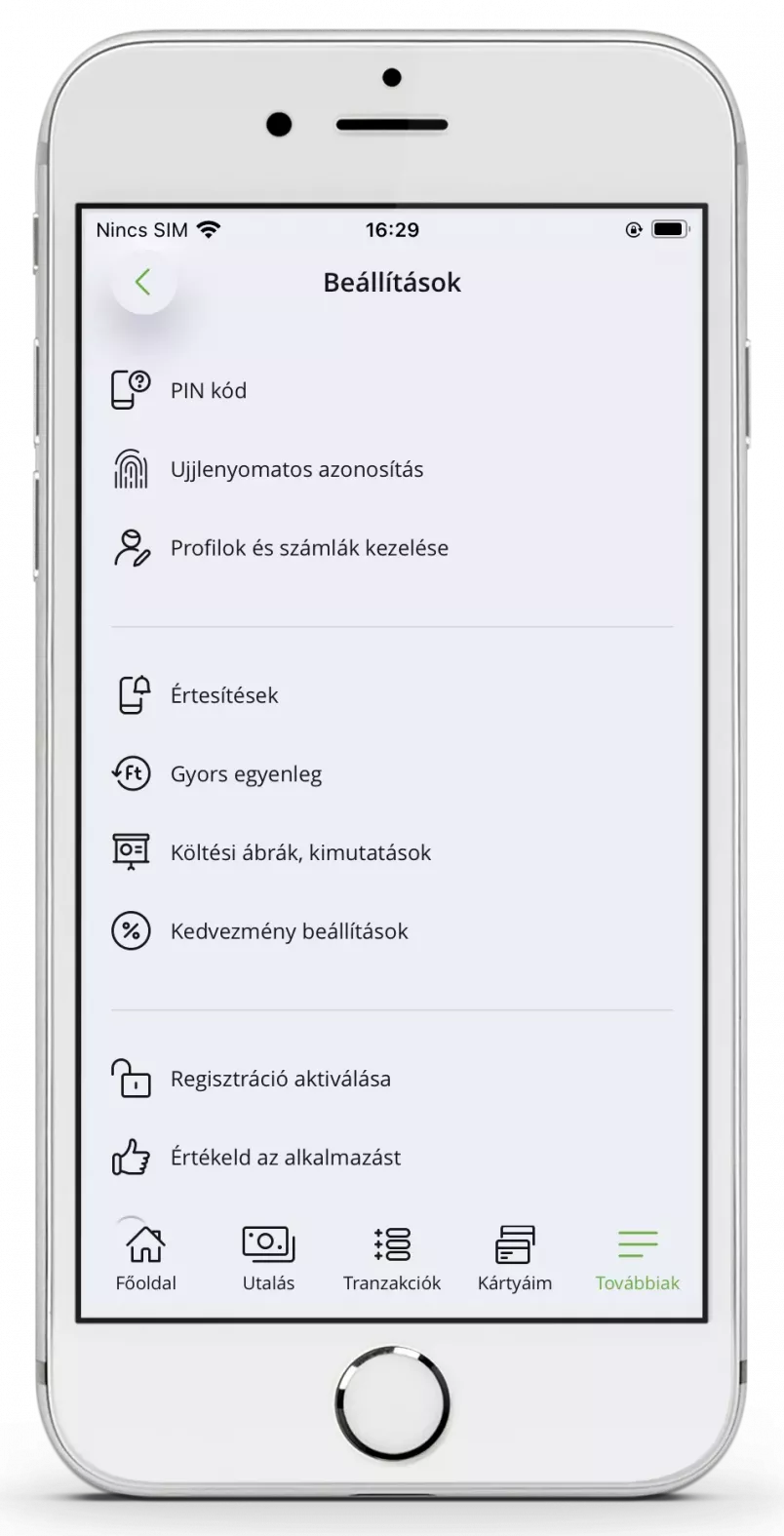 OTP mobilbank beállítások képernyő